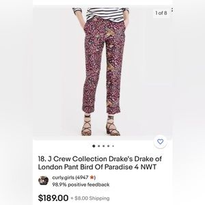 J.Crew Collection x Drake's Slim Pajama Pant in Birds of Paradise Silk